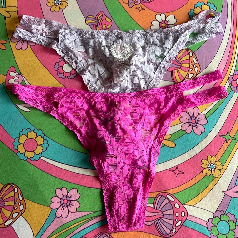 2 lace strappy PINK thongs